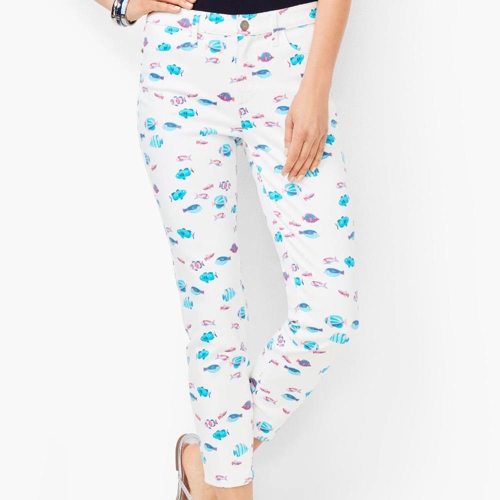 NWT Talbots High Waist Jegging Crop Pants Jeans Fish Print Size 10P 10 Petite